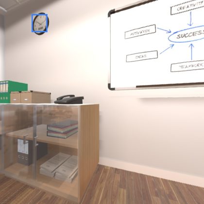 Right view: wall clock boxed in blue